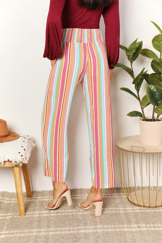 Shop Double Take Striped Smocked Waist Pants with Pockets - High-Quality U.S. Made Women’s Fashion with Free & Fast Shipping