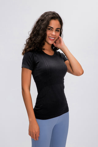 Shop Black Millennia Round Neck Short Sleeve Active T-Shirt - High-Quality U.S. Made Women’s Fashion with Free & Fast Shipping