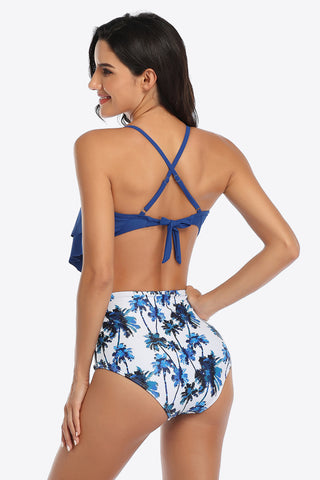 Shop Botanical Print Ruffled Two-Piece Swimsuit - High-Quality U.S. Made Women’s Fashion with Free Fast Shipping