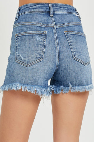 Shop RISEN Full Size High Rise Raw Hem Denim Shorts - High-Quality U.S. Made Women’s Fashion with Free Fast Shipping