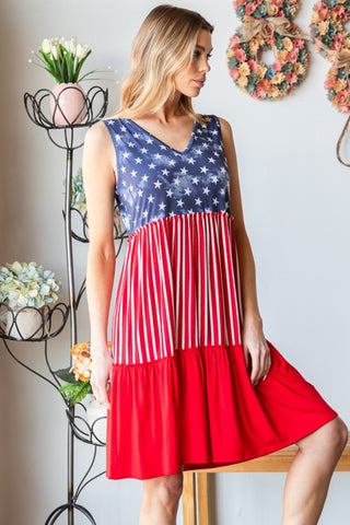 Shop Heimish Full Size US Flag Theme Contrast Tank Dress - High-Quality U.S. Made Women’s Fashion with Free & Fast Shipping