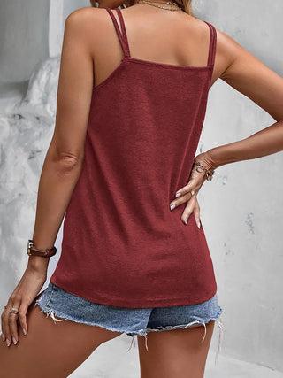 Shop Full Size Notched Double Strap Cami - High-Quality U.S. Made Women’s Fashion with Free Fast Shipping