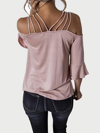 Shop Full Size Cold Shoulder Three-Quarter Sleeve Blouse - High-Quality U.S. Made Women’s Fashion with Free Fast Shipping