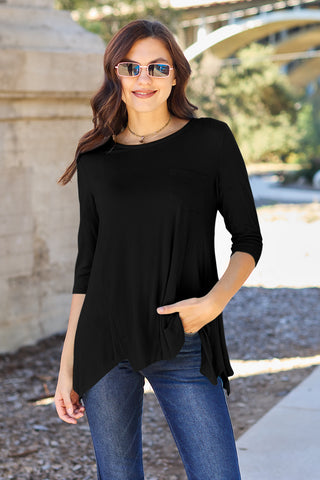 Shop Black Basic Bae Full Size Round Neck Pocketed T-Shirt - High-Quality U.S. Made Women’s Fashion with Free & Fast Shipping