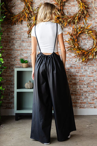 Shop First Love Drawstring Back Spaghetti Strap Wide Leg Overall - High-Quality U.S. Made Women’s Fashion with Free & Fast Shipping