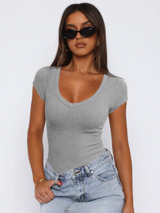 Shop Scoop Neck Cap Sleeve T-Shirt - High-Quality U.S. Made Women’s Fashion with Free & Fast Shipping