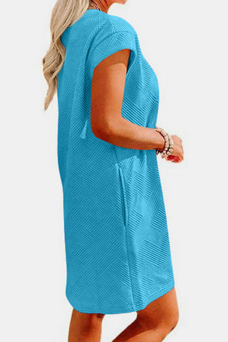 Shop Textured Round Neck Cap Sleeve Dress - High-Quality U.S. Made Women’s Fashion with Free & Fast Shipping