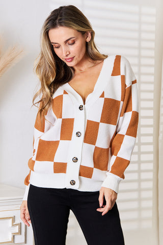 Shop Double Take Button-Up V-Neck Dropped Shoulder Cardigan - High-Quality U.S. Made Women’s Fashion with Free & Fast Shipping