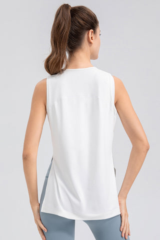 Shop Slit Round Neck Tank - High-Quality U.S. Made Women’s Fashion with Free & Fast Shipping