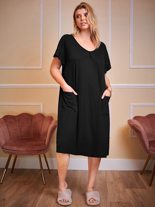 Shop Plus Size Round Neck Short Sleeve Lounge Dress - High-Quality U.S. Made Women’s Fashion with Free Fast Shipping