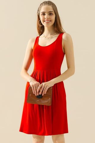 Shop RED Doublju Full Size Round Neck Ruched Sleeveless Dress with Pockets - High-Quality U.S. Made Women’s Fashion with Free & Fast Shipping