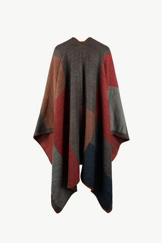 Shop Color Block Open Front Poncho - High-Quality U.S. Made Women’s Fashion with Free & Fast Shipping