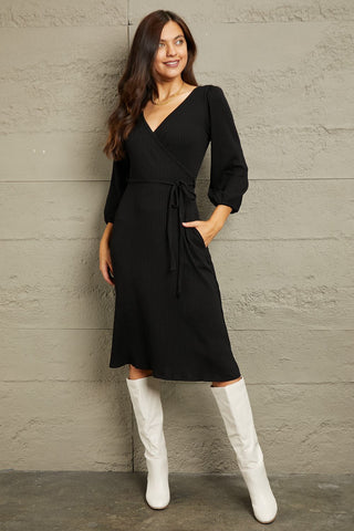 Shop Culture Code Full Size Surplice Flare Ruching Dress - High-Quality U.S. Made Women’s Fashion with Free & Fast Shipping