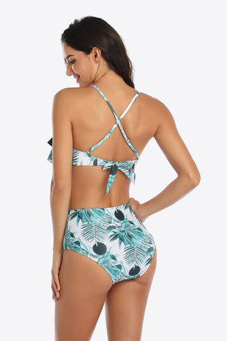 Shop Tropical Print Ruffled Two-Piece Swimsuit - High-Quality U.S. Made Women’s Fashion with Free Fast Shipping