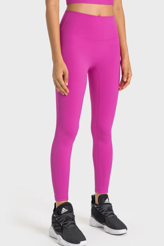 Shop Pink High-Rise Wide Waistband Yoga Leggings - High-Quality U.S. Made Women’s Fashion with Free & Fast Shipping