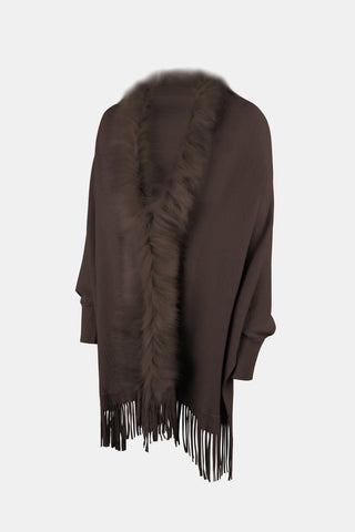 Shop Fringe Open Front Long Sleeve Poncho - High-Quality U.S. Made Women’s Fashion with Free Fast Shipping