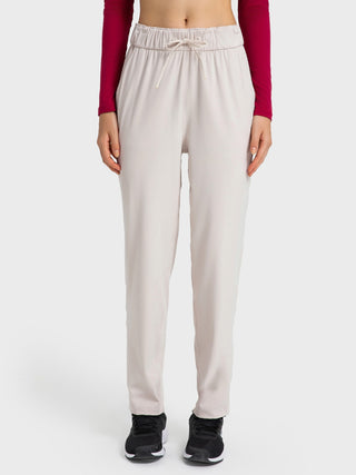 Shop White Drawstring Sport Pants with Pockets - High-Quality U.S. Made Women’s Fashion with Free & Fast Shipping