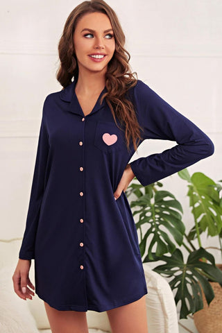 Shop Heart Graphic Lapel Collar Night Shirt Dress - High-Quality U.S. Made Women’s Fashion with Free Fast Shipping