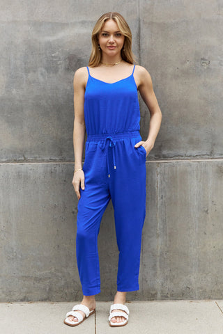 Shop Royal Blue ODDI Full Size Textured Woven Jumpsuit in Royal Blue - High-Quality U.S. Made Women’s Fashion with Free & Fast Shipping