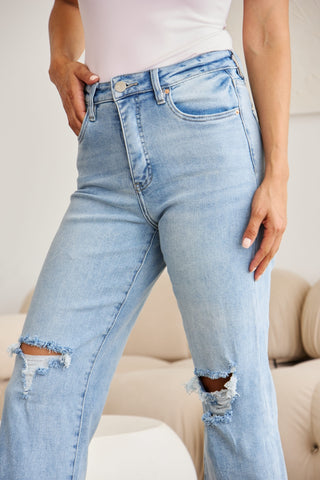 Shop RFM Full Size Tummy Control High Waist Raw Hem Distressed Jeans - High-Quality U.S. Made Women’s Fashion with Free & Fast Shipping