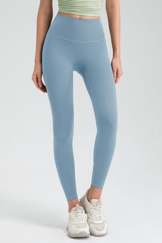 Shop Misty Blue Wide Waistband High Waist Sport Leggings - High-Quality U.S. Made Women’s Fashion with Free & Fast Shipping