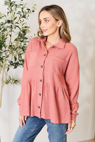 Shop Heimish Full Size Waffle-Knit Button Down Blouse - High-Quality U.S. Made Women’s Fashion with Free & Fast Shipping