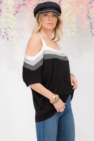 Shop Celeste Full Size Striped Cold Shoulder Top - High-Quality U.S. Made Women’s Fashion with Free & Fast Shipping