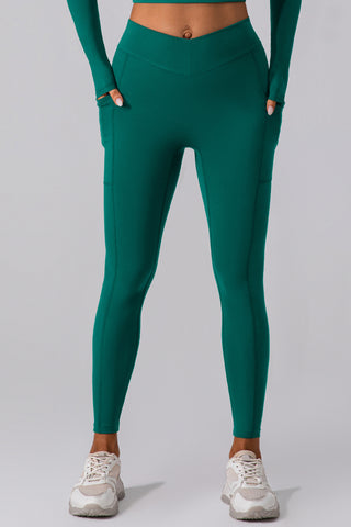 Shop Dark Green High Waist Active Leggings with Pockets - High-Quality U.S. Made Women’s Fashion with Free & Fast Shipping