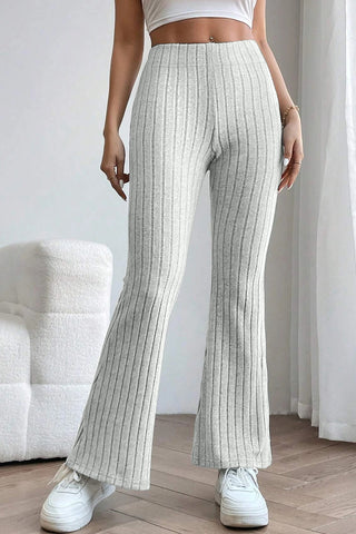 Shop Light Gray Basic Bae Full Size Ribbed High Waist Flare Pants - High-Quality U.S. Made Women’s Fashion with Free & Fast Shipping