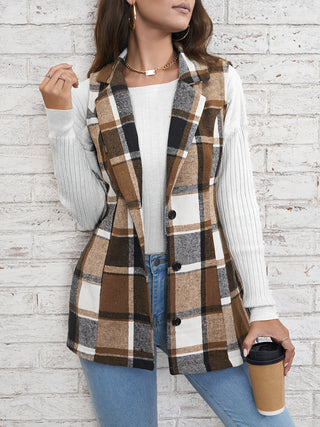 Shop Plaid Button Down Vest Coat - High-Quality U.S. Made Women’s Fashion with Free Fast Shipping