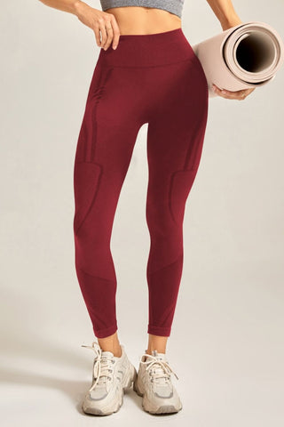 Shop Wine Wide Waistband Long Active Pants - High-Quality U.S. Made Women’s Fashion with Free & Fast Shipping