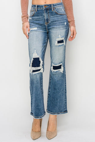 Shop Dark Risen Full Size High Rise Distressed Ankle Flare Jeans - High-Quality U.S. Made Women’s Fashion with Free & Fast Shipping