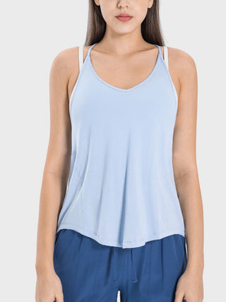 Shop Light Blue Millennia Slit Spaghetti Strap Scoop Neck Active Cami - High-Quality U.S. Made Women’s Fashion with Free & Fast Shipping