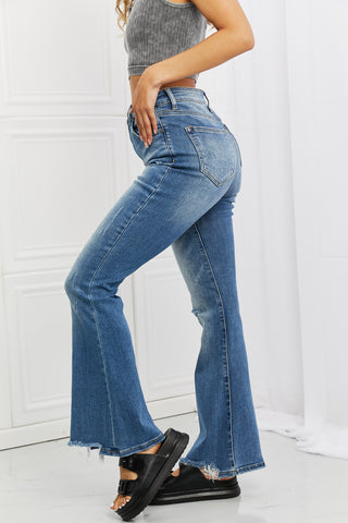 Shop RISEN Full Size Iris High Waisted Flare Jeans - High-Quality U.S. Made Women’s Fashion with Free & Fast Shipping