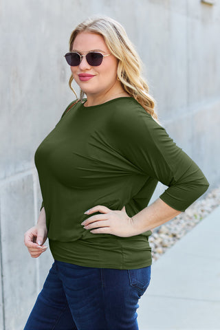 Shop Basic Bae Full Size Round Neck Batwing Sleeve Top - High-Quality U.S. Made Women’s Fashion with Free & Fast Shipping