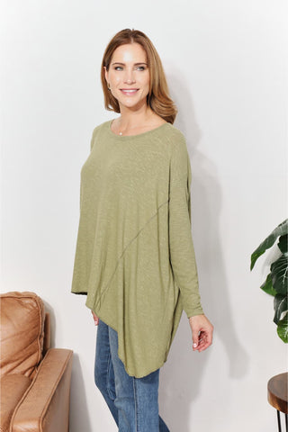 Shop HEYSON Full Size Oversized Super Soft Rib Layering Top with a Sharkbite Hem and Round Neck - High-Quality U.S. Made Women’s Fashion with Free & Fast Shipping