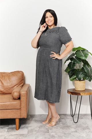 Shop And The Why Full Size Washed Chambray Midi Dress - High-Quality U.S. Made Women’s Fashion with Free Fast Shipping