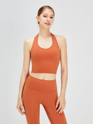 Shop Caramel Backless Halter Neck Active Tank - High-Quality U.S. Made Women’s Fashion with Free & Fast Shipping