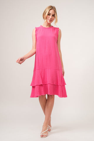 Shop And The Why Washed Fringe Detail Tiered Dress - High-Quality U.S. Made Women’s Fashion with Free & Fast Shipping