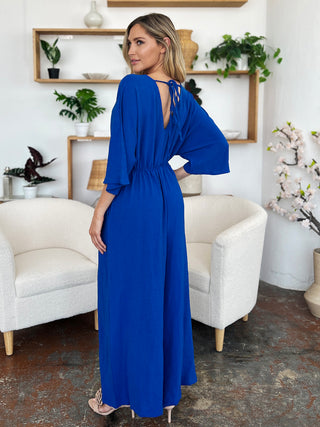 Shop Double Take Full Size Surplice Wide Leg Jumpsuit with Pockets - High-Quality U.S. Made Women’s Fashion with Free & Fast Shipping