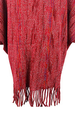 Shop Fringe Detail Printed Poncho - High-Quality U.S. Made Women’s Fashion with Free Fast Shipping