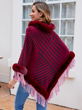 Shop Striped Fringe Hem Poncho - High-Quality U.S. Made Women’s Fashion with Free Fast Shipping