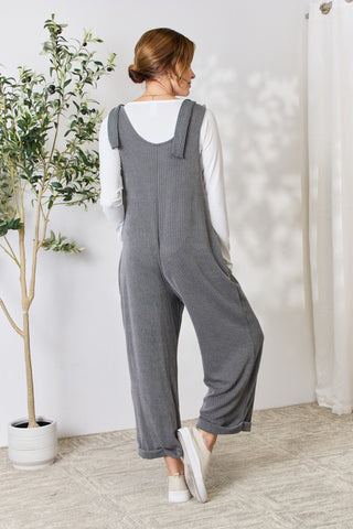 Shop Celeste Full Size Ribbed Tie Shoulder Sleeveless Ankle Overalls - High-Quality U.S. Made Women’s Fashion with Free & Fast Shipping