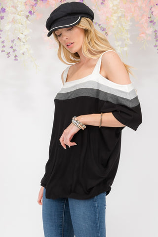 Shop Celeste Full Size Striped Cold Shoulder Top - High-Quality U.S. Made Women’s Fashion with Free & Fast Shipping