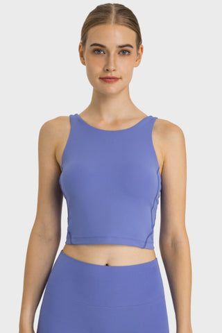 Shop Blue Millennia Feel Like Skin Highly Stretchy Cropped Sports Tank - High-Quality U.S. Made Women’s Fashion with Free & Fast Shipping