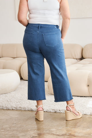 Shop RFM Crop Chloe Full Size Tummy Control High Waist Raw Hem Jeans - High-Quality U.S. Made Women’s Fashion with Free Fast Shipping