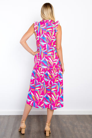 Shop Be Stage Print Ruffled Midi Dress with Pockets - High-Quality U.S. Made Women’s Fashion with Free & Fast Shipping