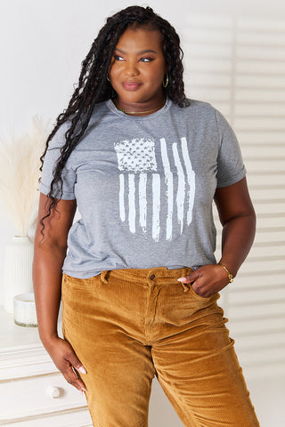 Shop Simply Love US Flag Graphic Cuffed Sleeve T-Shirt - High-Quality U.S. Made Women’s Fashion with Free & Fast Shipping