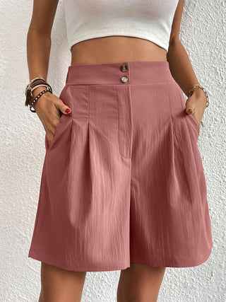 Shop Pocketed Half Elastic Waist Shorts - High-Quality U.S. Made Women’s Fashion with Free Fast Shipping