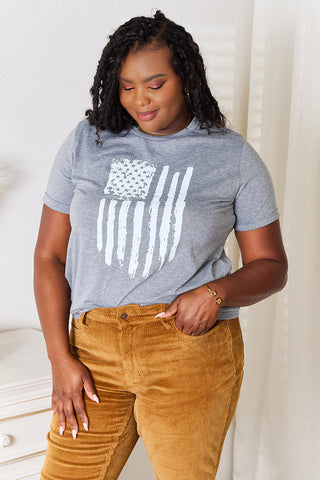 Shop Simply Love US Flag Graphic Cuffed Sleeve T-Shirt - High-Quality U.S. Made Women’s Fashion with Free & Fast Shipping